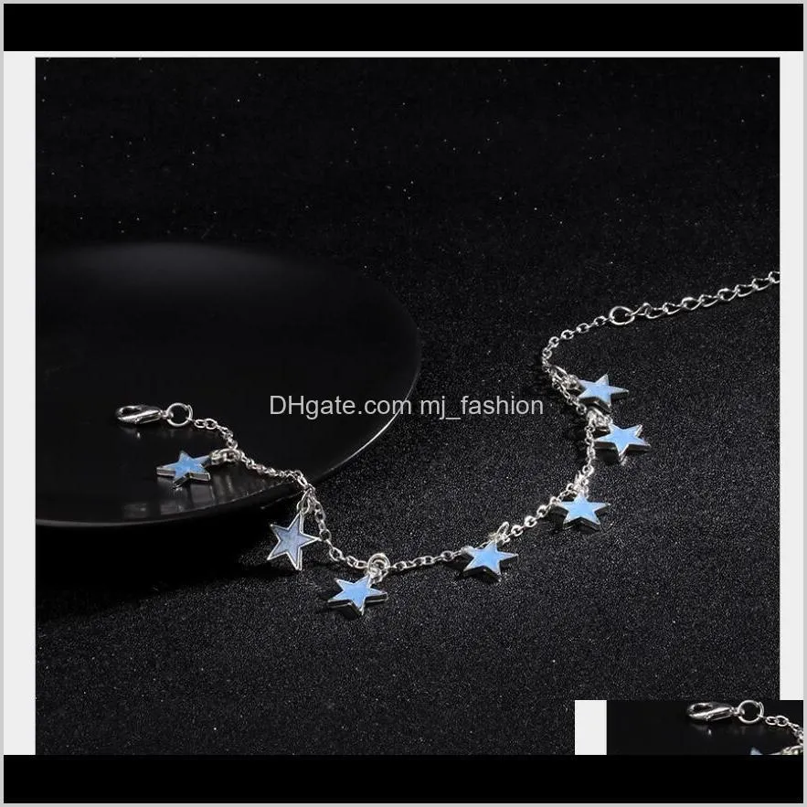 luminous star tassel ankle bracelet silver glow in the dark anklet chain yoga dancing foot bracelets ankle bracelets 1822