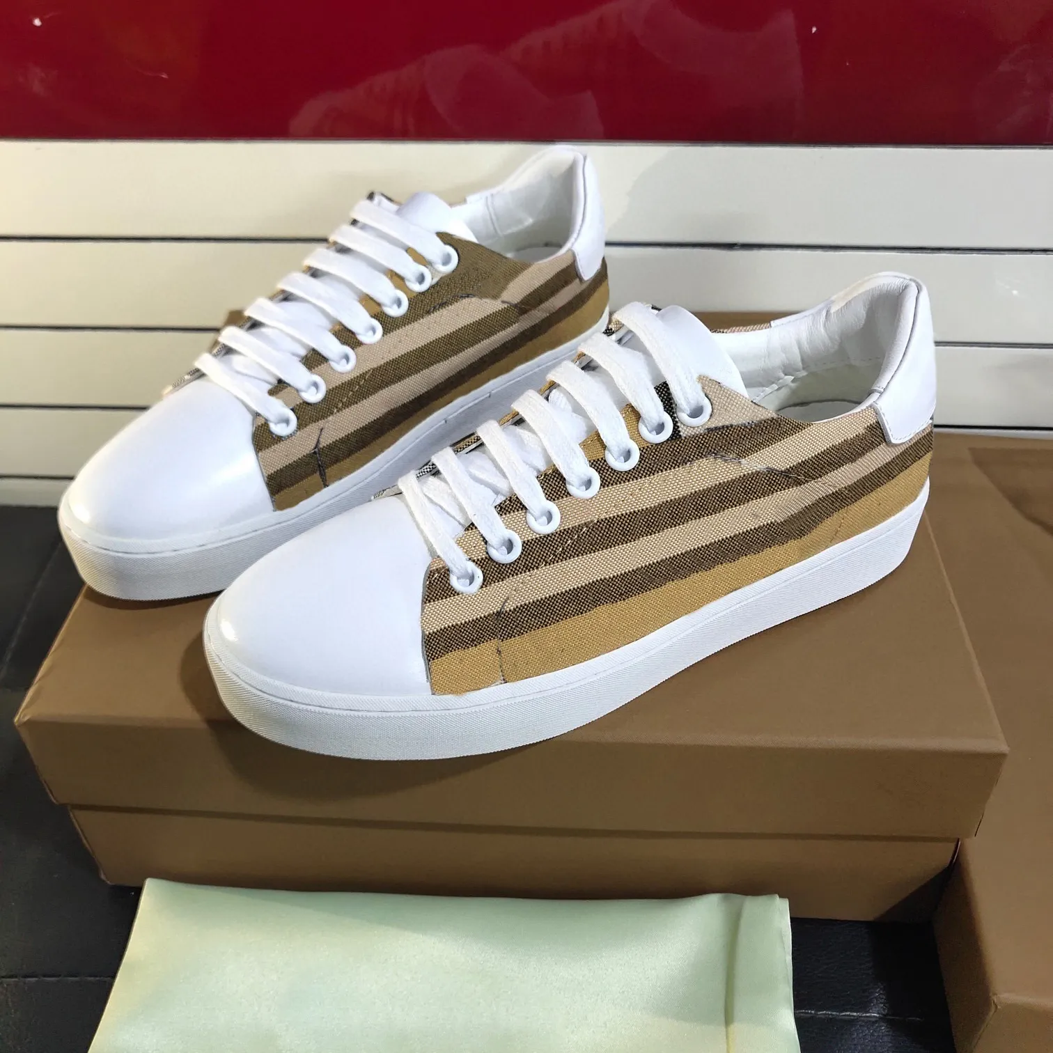 Vintage Check Print Cotton Gabardine Sneakers Designer Men Shoes