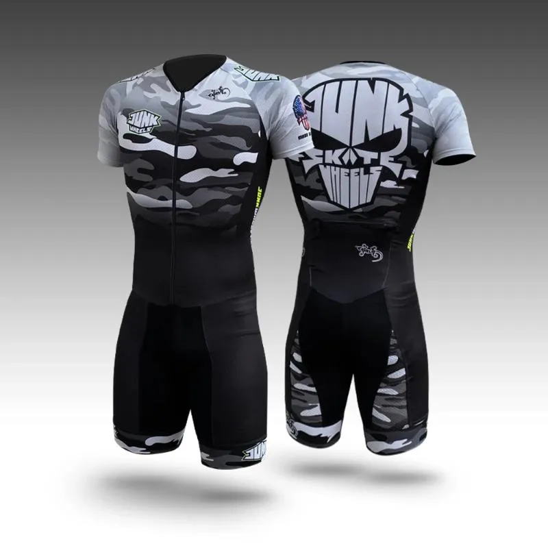 Rennsets JUNK WHEELS Pro Team Speedsuit Bodysuit Einteiliger Kurzarmanzug Triathlon Herren Speed Skinsuit Kit Schnelle Skating-Kleidung Lycra