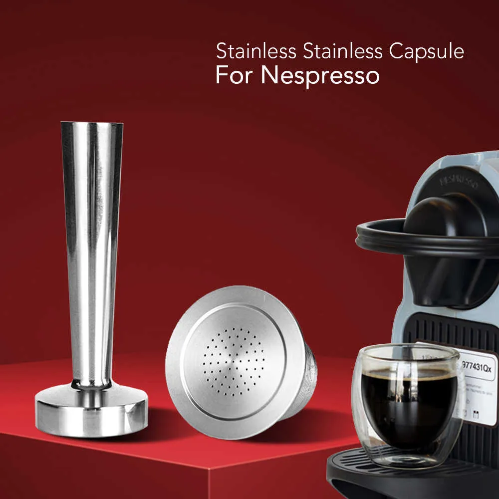 Nespresso Refillable Capsule Stainless Steel Coffee Inox Cafe Permanent Filter Tamper ware For Machines 210607