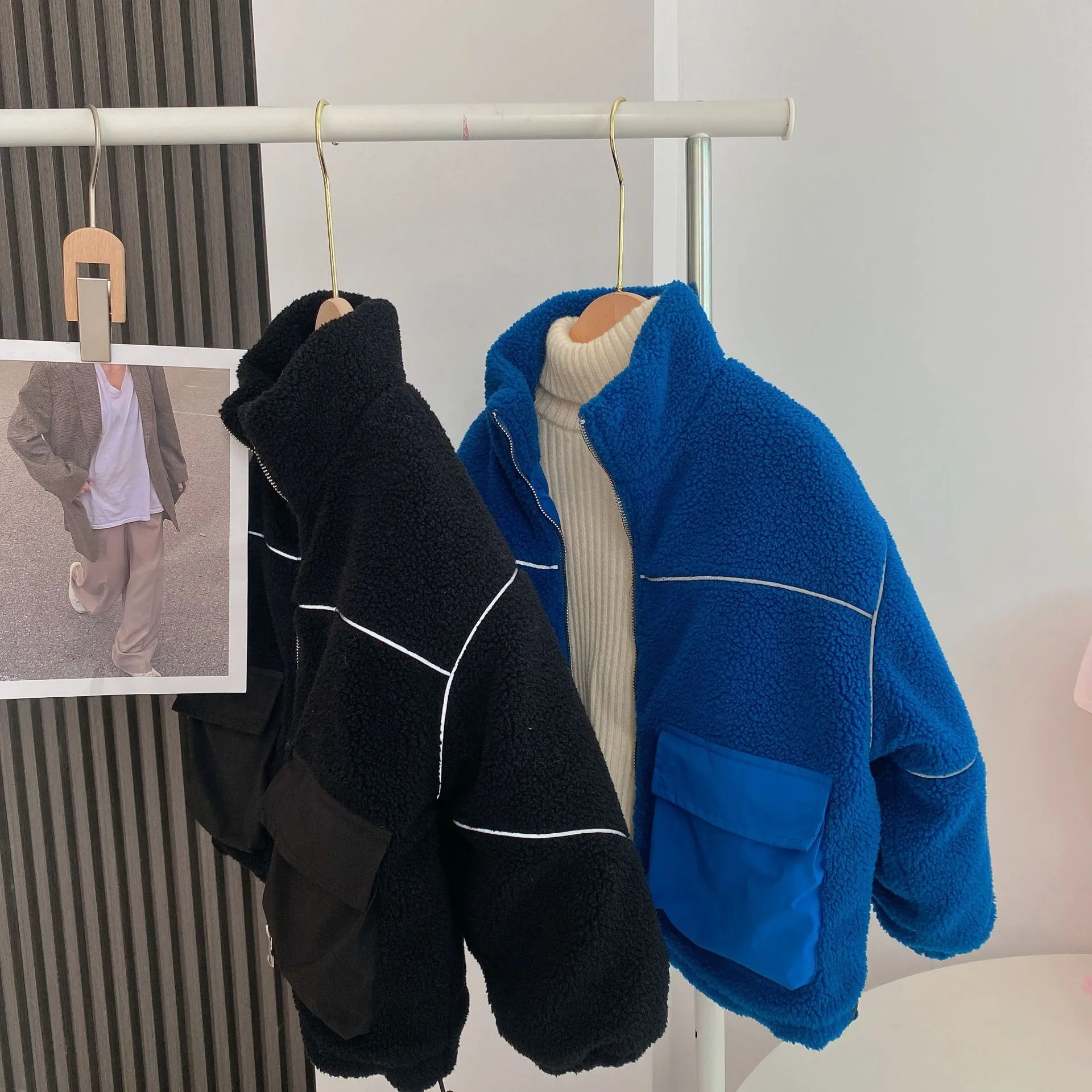 Cappotto per bambini 2021 inverno nuovi ragazzi e ragazze maglione di lana riflettente tinta unita camicia con cerniera con colletto alla coreana