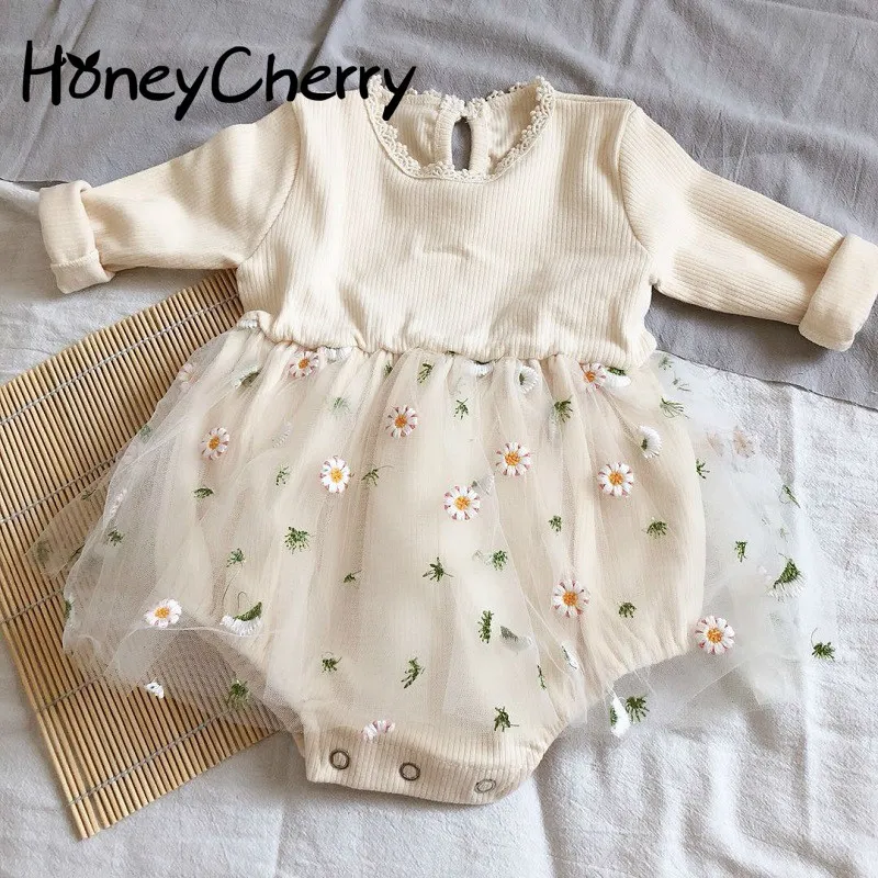 Baby Bodysuit Children's Knitting Mesh Princess Puff Skirt Triangle Ha Yi Crawling Suit With Fart Coat 210515