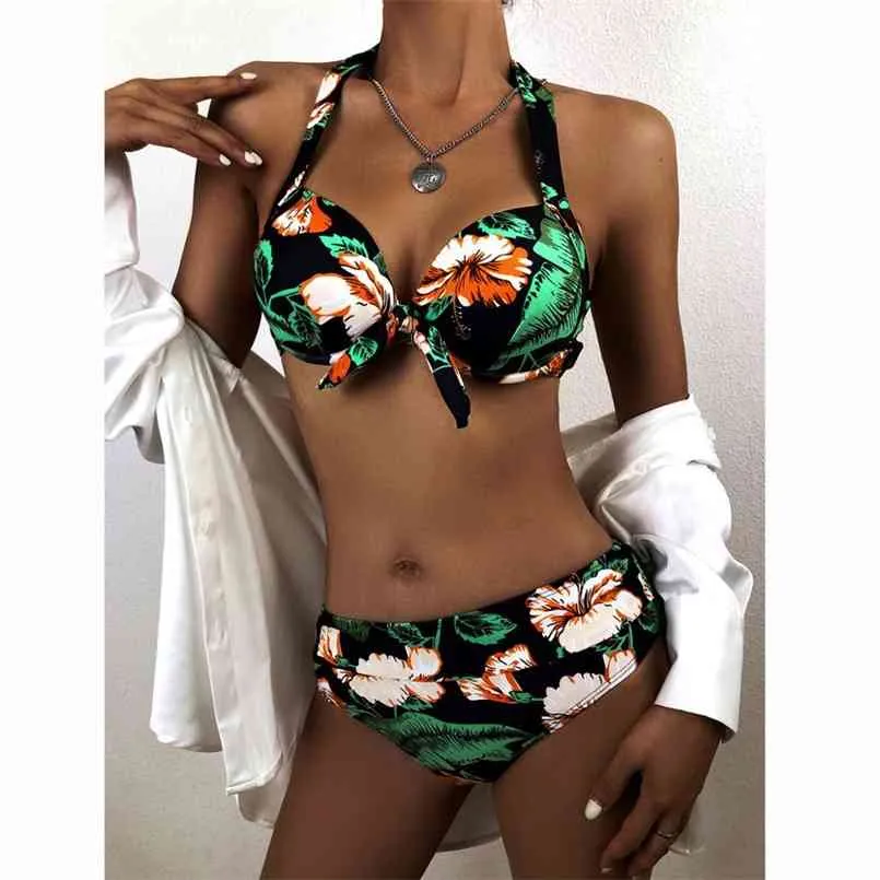 Plus size badpakken voor vrouwen badmode vrouwelijke badpak push up bikinis hoge getailleerde bikini set zwemmen strandkleding 210722
