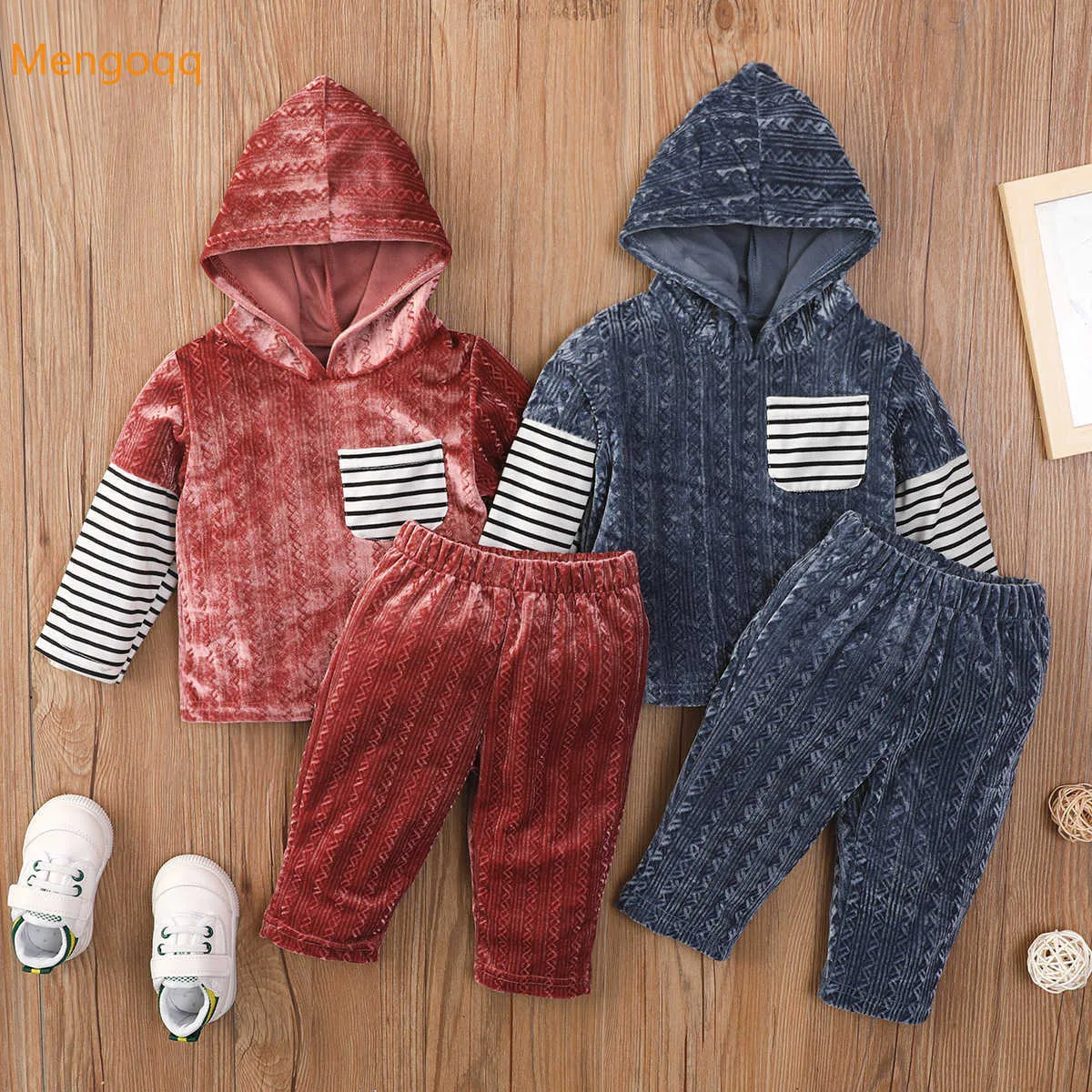 Bebé recém-nascido meninas meninos outono inverno aquecido patchwork com capuz top coat calças sólidas crianças campos infantis conjunto 2pcs 0-18m g1023