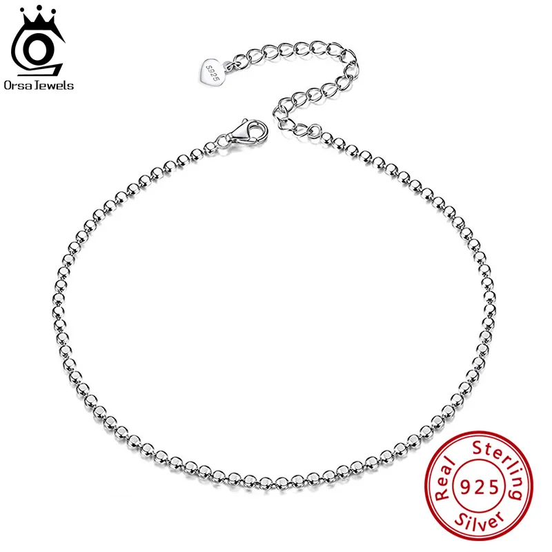 Orsa juveler 925 sterling silver trendiga platta pärlor anklet kvinnliga enkla temperament sexiga kedjor fotled smycken sa13