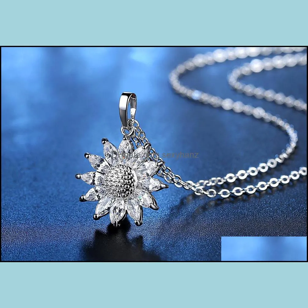 Hot Fashion Jewelry Sunflower Pendant Necklace Zircon Diamond Chain Necklace S584