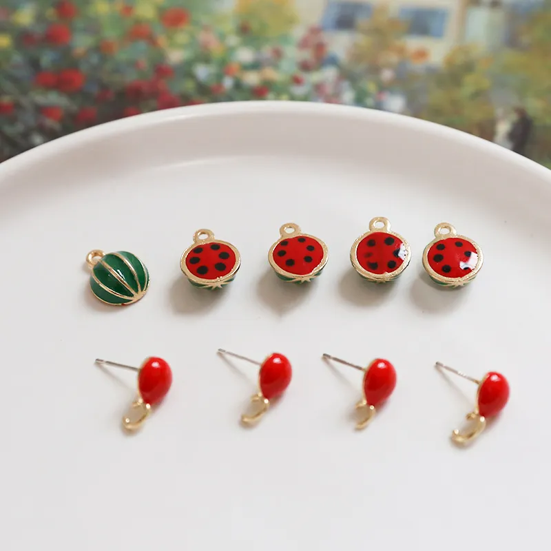 3D Half Watermelon Fruit Earring Stud Enamel Charms Gold Color Pendants Diy Jewelry Making Handmade Craft