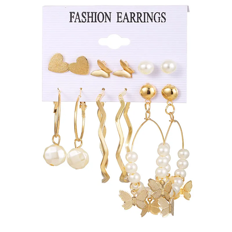 Set di orecchini pendenti con nappe e perle imitate della Boemia per gioielli da donna con orecchini pendenti a forma di cuore irregolare a forma di cuore vintage