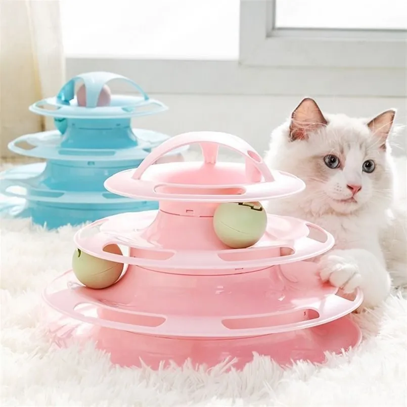 4 Levels Pet Cat Toy Creativity Space Tower Tunnel Tracks Intelligence Ball Training Interactive Amusement Plate Pet Products 211122