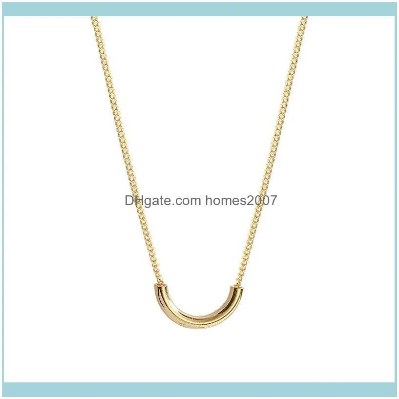 Retro Simple Semicircle Pendant Necklace Stainless Steel Gold Color High Quality Jewelry Woman Crescent Chain Chains