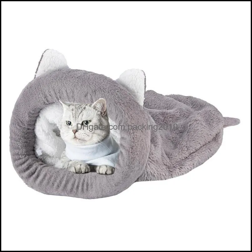 Cat Beds & Furniture Cute Pet Cats Sleeping Bed Bag Warm Cozy Coral Fleece Covered Snuggle Sack For Puppy And Other Small Pets