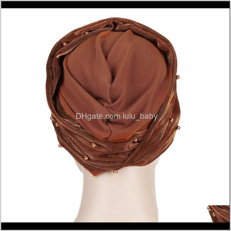 helisopus muslim headdress turban cap for women solid beads hijabs bonnet arab wrap head scarf islamic turbantes accessories