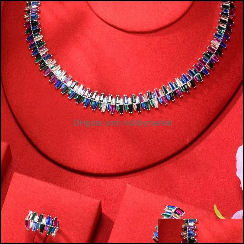Earrings & Necklace GODKI Luxury Multicolor Tennis 4PCS Nigerian Bridal Jewelry Set For Women Wedding Zircon Dubai Sets 2021