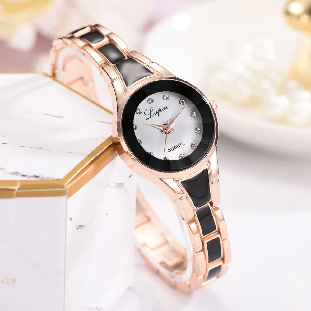 Drop Shipping LVPai Marke Uhr Frauen Mode Damen Luxus Rose Gold Quarz Armbanduhren Frauen Berühmte Marke Kristall Kleid Uhr