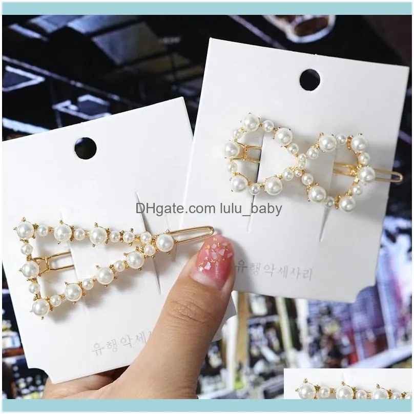 Hair Clips & Barrettes Korea Imitiation Pearl For Women Geometric Heart Round Shape Hairpin Simple Accessories Jewelry