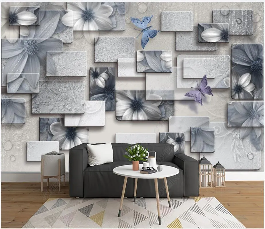 Fonds d'écran photo personnalisé Fonds d'écran de peintures murales 3D Modern Simple Abstrait Flower Square Pape Papiers muraux de la maison Décor peinture