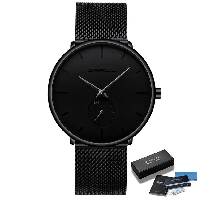 CRRJU, relojes para hombre, marca superior, reloj de cuarzo de lujo, reloj de pulsera deportivo resistente al agua de acero de malla delgada informal para hombre, reloj Masculino orologio di lusso