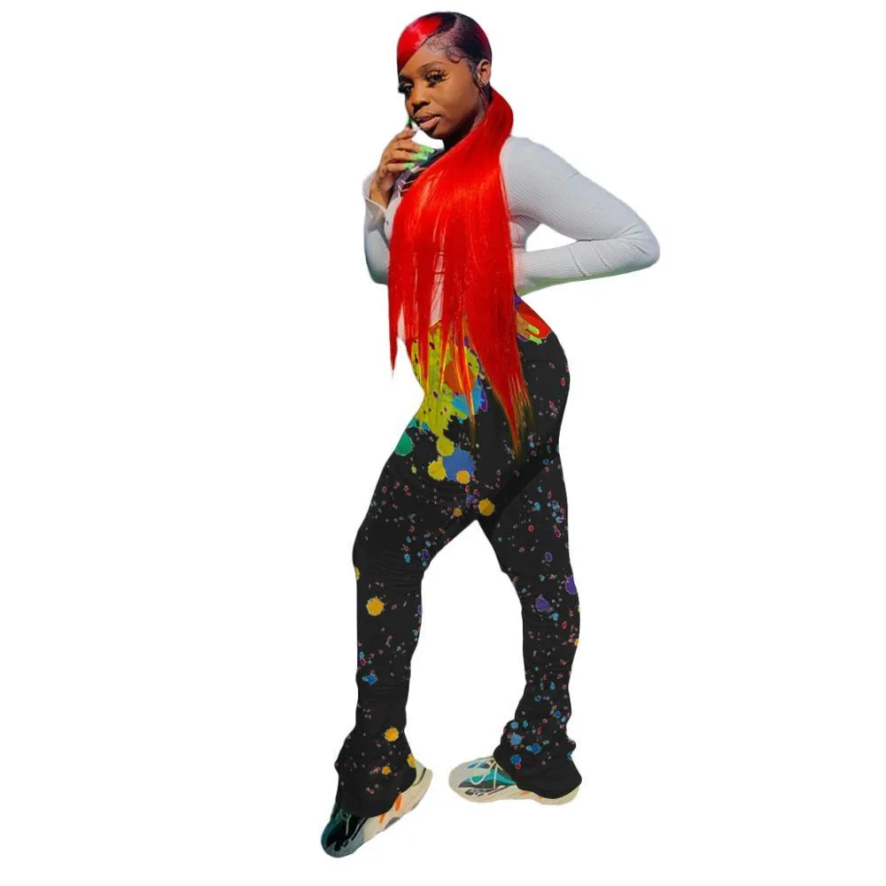Stacked Leggings Joggers Tie Dye Sweatpants Women Ruched Femme