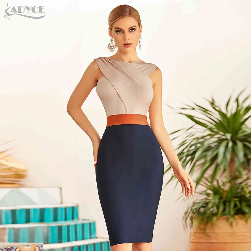 Summer Women Sleeveless Bodycon Bandage Dress Sexy Tank Knee Length Club Celebrity Evening Runway Party Dresses 210423