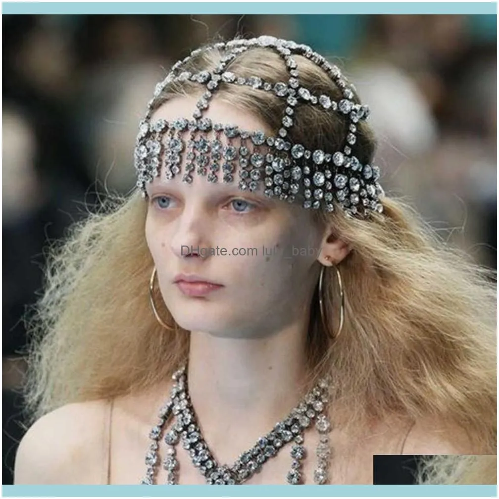 Luxury Handmade Tassel Rhinestone Bridal Chain Hair Jewelry Hat for Women Crystal Forehead piece Flapper Cap Head Band