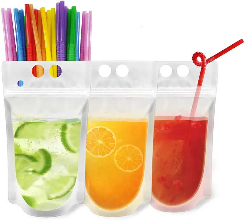 Drink Pouches Bag Smoothie Bags Reclosable Zipper Heavy Duty Hand-held Translucent Stand-up Plastic Pouches