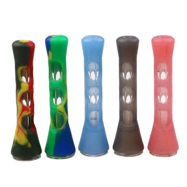 Bong in vetro per pipa in silicone a colori casuali 3,4 pollici Tubi per sigarette Mini porta sigarette portatile per tabacco