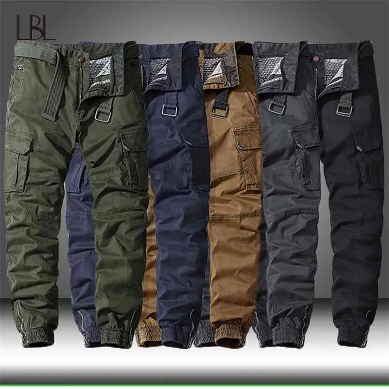 Mężczyźni Casual Cotton Cargo Spodnie Elastyczne Na Zewnątrz Turystyka Trekking Taktyczne Spodnie dresowe Męskie Wojskowe Multi-Pocket Combat Spodnie 210715