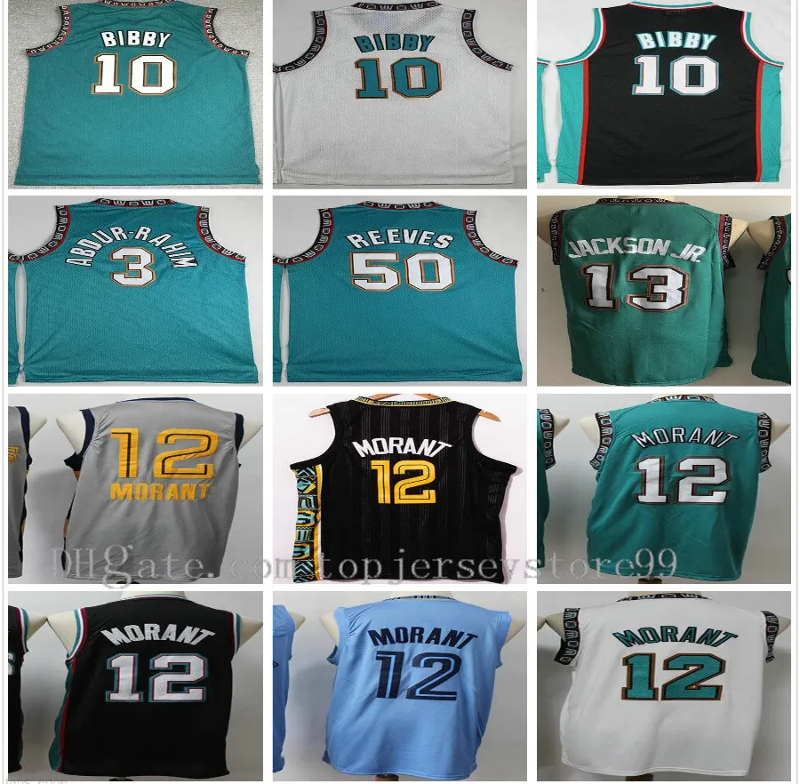 Vintage Mens Basketbal Jersey Ja 12 Morant Jaren 13 Jackson Jr. Retro Vintage Mike 10 Bibby SharEEf 3 Abdur Rahim 50 Reeves NCAA College Groothandel Maat S-2XL