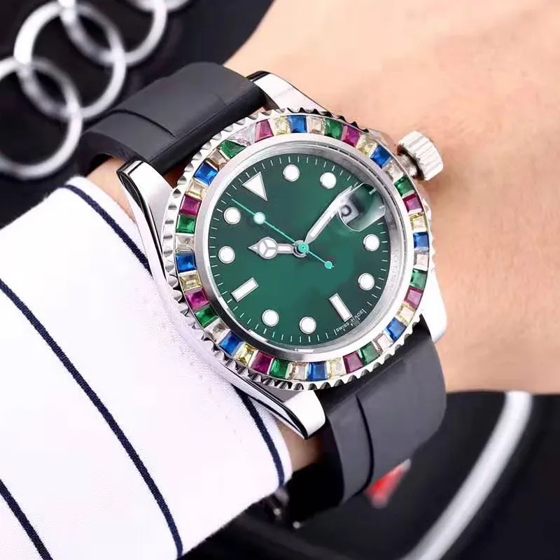 Herren Automatic Watch Gummi Gurt Sapphire Spiegel Bunte Diamantdekoration Edelstahl Hulle 2024 Business Casual Watch