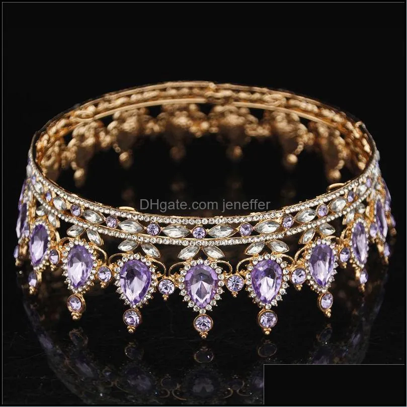 Gold Purple Queen King Bridal Crown For Women Headdress Prom Pageant Wedding Tiaras and Crowns Hair Jewelry Accessories Y1130