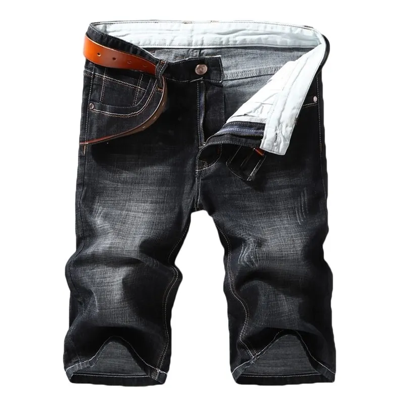 Männer Denim Shorts Sommer Stil Dünne Abschnitt Elastische Kraft Slim Fit Kurze Jeans Männliche Marke Kleidung Schwarz Blau 210629