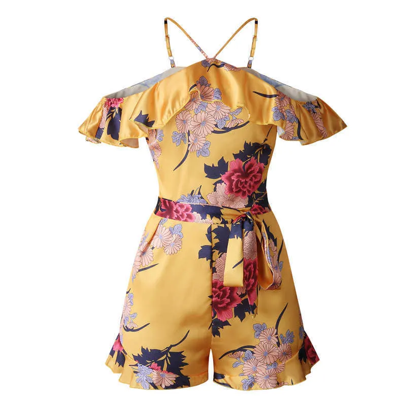 Floral Romper Print Multicolor Vacation Bohemian Beach Playsuit Women 2019 Summer Off Shoulder Halter Sleeveless Boho Jumpsuit (1)