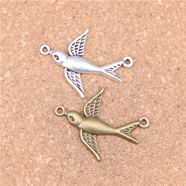 63 sztuk Antique Srebrny Brąz Plated Swallow Bird Connecotr Charms Wisiorek DIY Naszyjnik Bransoletka Bransoletka Ustalenia 37 * 29mm