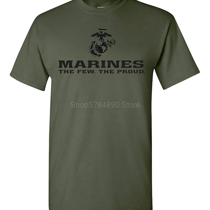 새로운 브랜드 해병서 자랑스러운 USMC 해양 군대 군사 그린 티셔츠 미국 라이센스 210329