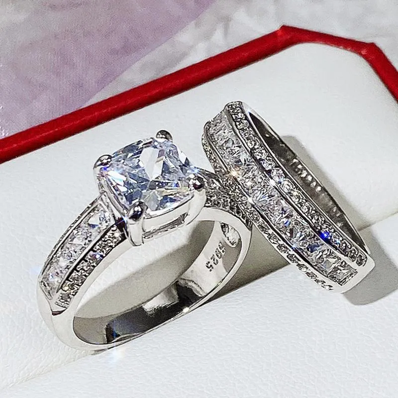 Bröllopsringar Huitan Underbar trendig kvinnlig förlovningsuppsättning med lysande kristall moderna stilband känsliga tidlösa smycken