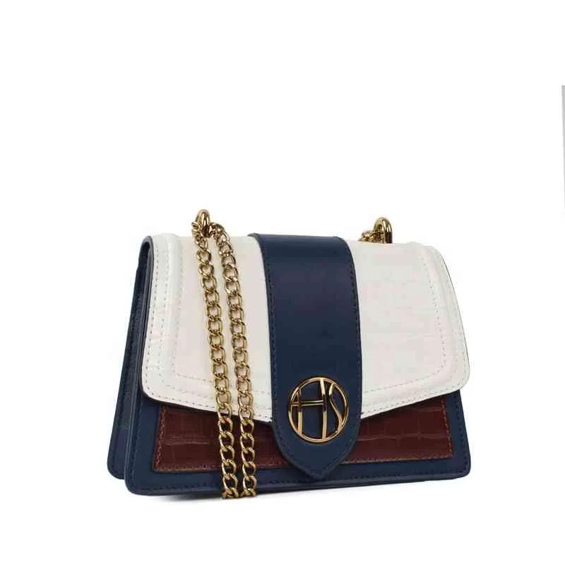 HS Crossbody Fashion White Blue PU Lederen Ketting Tote Luxe Hand Dign Handtas Schouder Lady Bag