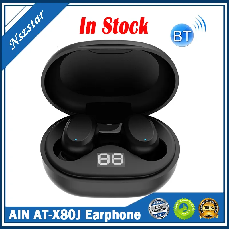 Ain AT-X80J Aihua Smart Earphones Riduzione del rumore Auricolare Bluetooth con scatola di ricarica Supporta il funzionamento touch Collegamento automatico INA52