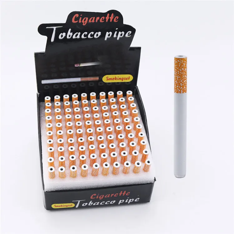 Forma de cigarro fumar tubos de cerâmica tubulação filtro amarelo color100pcs / caixa 77mm um bastão metal pontas