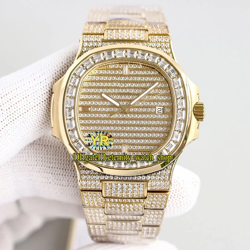 2021 YRF pavé di diamanti 5719 324SC 324CS orologio automatico da uomo ghiacciato quadrato con diamanti lunetta cassa in oro stick marcatori bracciale in acciaio eternità orologi gioielli 5711