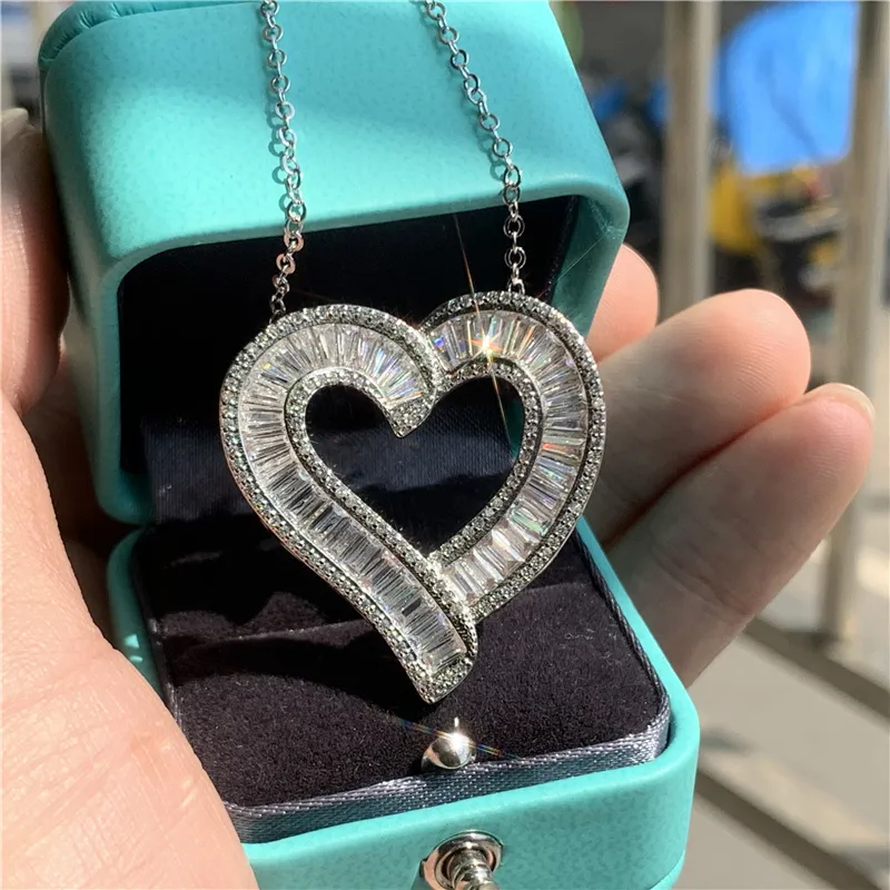 Big Heart 100% 925 Sterling Silver Diamond Pendant Cz Engagement Wedding Pendants Necklaces for women Anniversary Party Jewelry