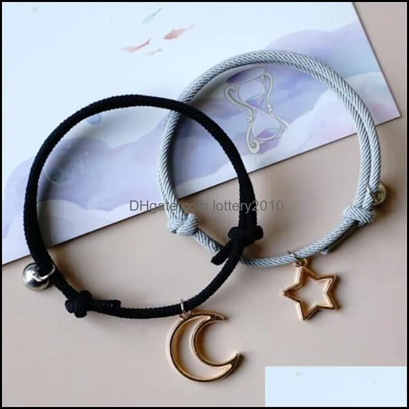 Link, Chain Exquisite 2Pcs Stars Moon Hollow Out Magnetic Bracelet Multi-Color Couple Bracelets Accessories Jewelry Gifts For Friends.