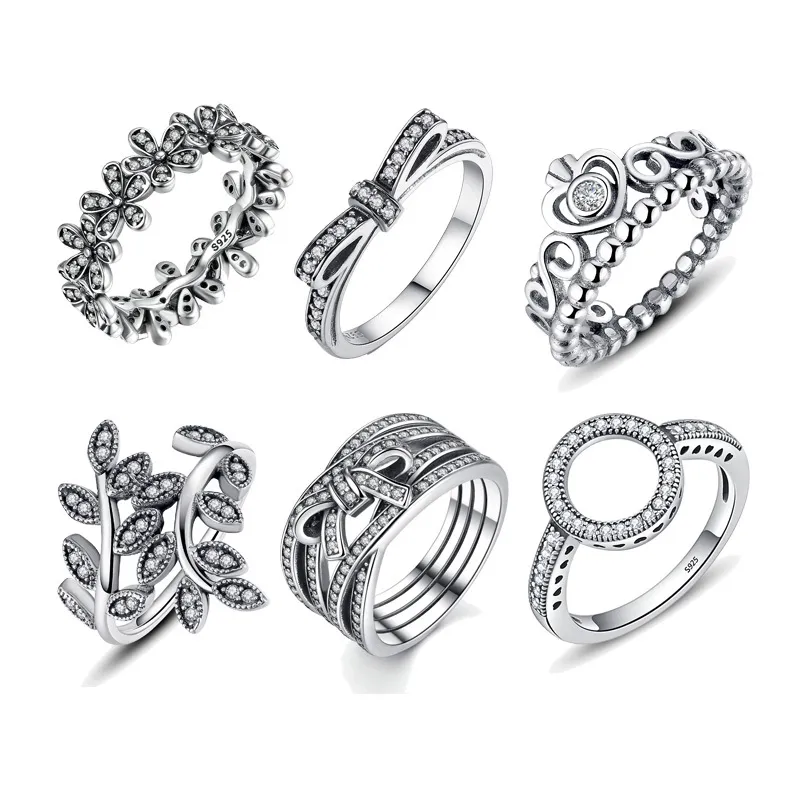 100% 925 Sterling Silver Ringar Partihandel Populära Blomma Lucky Ringar För Kvinnor Smycken Göra Dorpshipping