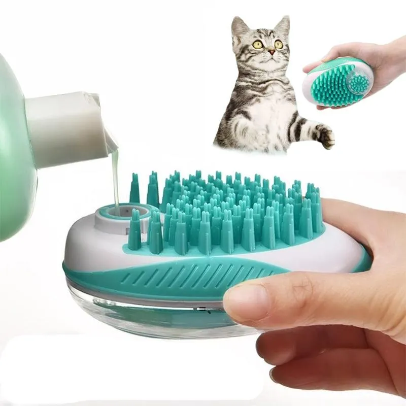 NEWPet 2 in 1 Bath Groom Brush Cat Dog Massage Brushes Removes Loose Hair Comb Pet Shower Scrubber Shampoo Dispenser Grooming Tools RRF12158