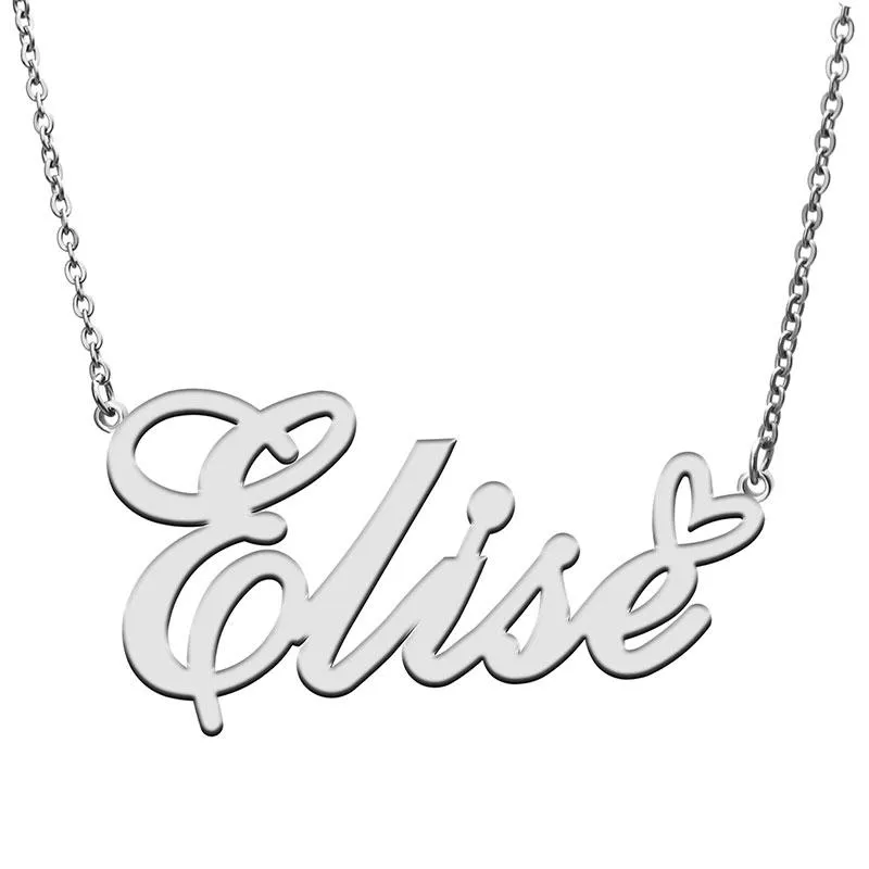 Pendant Necklaces Love Heart Elise Name Necklace For Women Stainless Steel Gold & Silver Nameplate Femme Mother Child Girls Gi284I