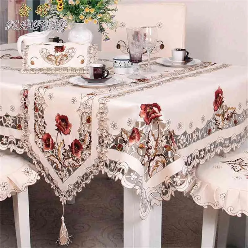 Polyesterfaser-Tischdecke, Anti-Öl-Spitze, Heimdekoration, mehrere Größen, bestickt, Hochzeit, EL-Tischdecke, Kaffee, Tee 210626