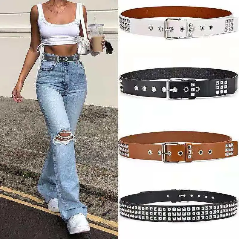 Belts Square Beads Rivet Women's Belt European And American Style Fashion Casual PU Men's Punk Hardware Jeans Unisex Waistband