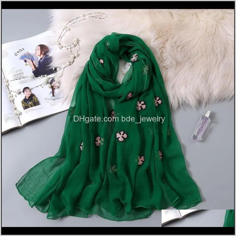 four-leaf clover silk scarf embroidery fashion women scarf soft casual printing hijab ladies spring pleated shawl 2021 elegant