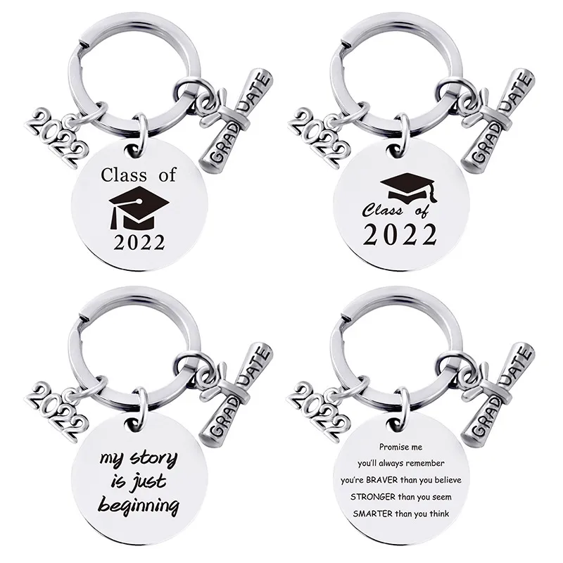 2022 Rostfritt stål Graduation Keychain Pendant Metal Key Chain Car Bag Decoration Keyring Creative Graduation Gift