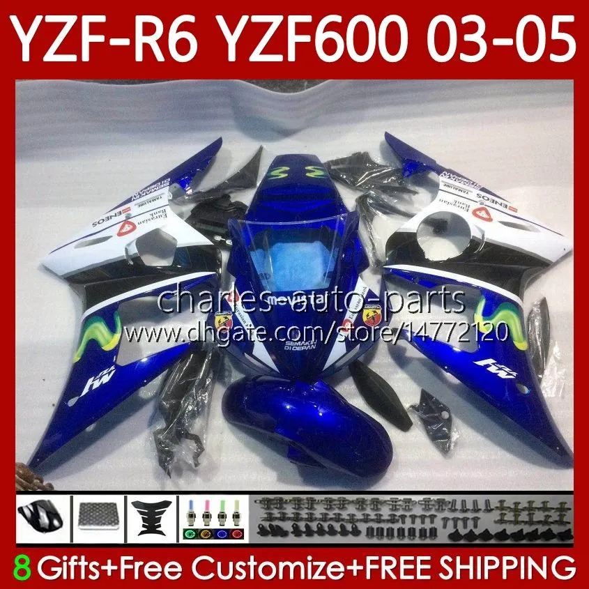 OEM Fairings For YAMAHA YZF-R6 YZF R 6 600 CC YZF600 YZFR6 03 04 05 Body 95No.25 YZF R6 600CC 2003 2004 2005 Cowling YZF-600 03-05 Motorcycle Bodywork Kit Movistar Blue