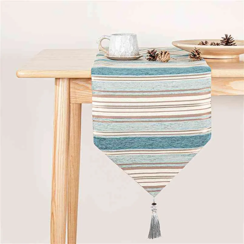 Topfinel Table Runners Colorful Stripes With Tassels Chenille Canvas Fabric Wedding Tablecloth For Outdoor Home Decor. 210708